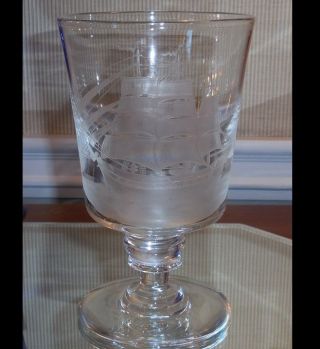 Rare Signed Steuben Crystal Water Goblet Wine Stem W Engraved Ship photo