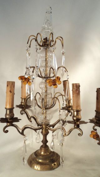 Pair Antique Buffet Mantle Lamps With Grapes Clusters photo