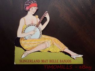 1920s Slingerland May Belle Banjo Countertop Easel Sign Die Cut Vintage photo