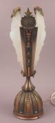 Splendid Art Deco Cold Painted Bronze & Moulded Glass Shades Lamp With Dolphins Other Antique Glass photo 4