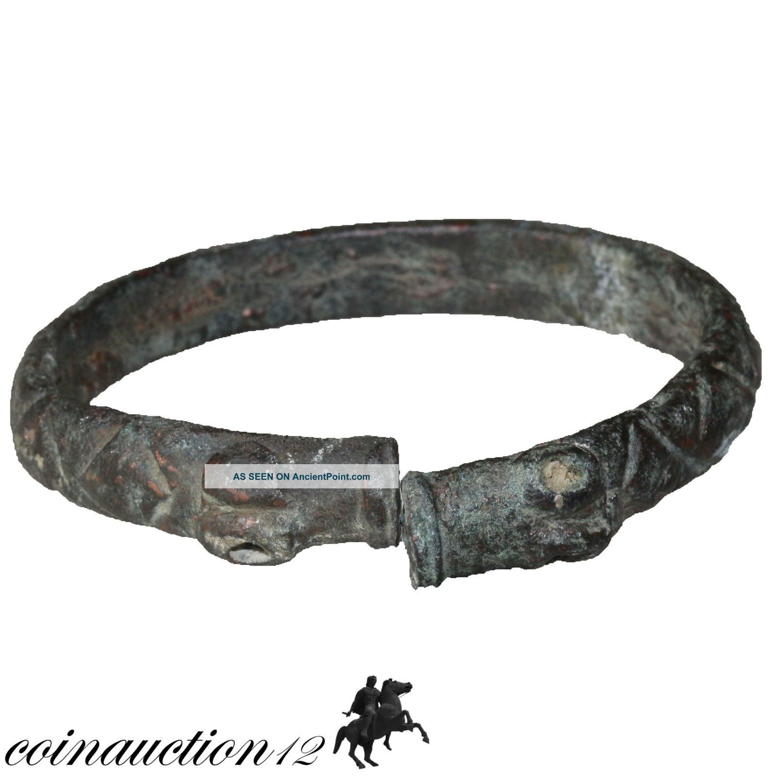 Museum Quality Bronze Gandhara Bracelet 700 - 500 Bc Carved,  Dog Heads Roman photo