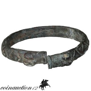 Museum Quality Bronze Gandhara Bracelet 700 - 500 Bc Carved,  Dog Heads photo