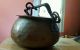 Antique Exquisite Solid Copper Cooking Pot W/wrought Iron Handle & Hanging Ring Hearth Ware photo 9