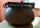 Antique Exquisite Solid Copper Cooking Pot W/wrought Iron Handle & Hanging Ring Hearth Ware photo 1