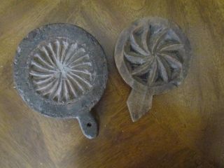 Very Early Hand Carved Butter Stamps.  Butter Mold.  Butter Or Pastry Press Usa photo