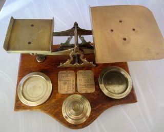 Antique 1850s Brass Post Office Pp Scales Warranted Accurate,  13 Lbs Of Weights photo
