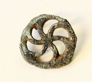 Antique Ancient Roman Bronze Military Wheel Type Fibula Brooch Artifact photo