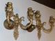 Antique Gold Baroque Electric Double Candlesticks Pair Vtg Wall Light Sconces Chandeliers, Fixtures, Sconces photo 2