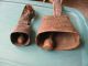 Antique Metal Cow Bell Antique Metal Animal Bell Both W/ Leather Strap Metalware photo 1