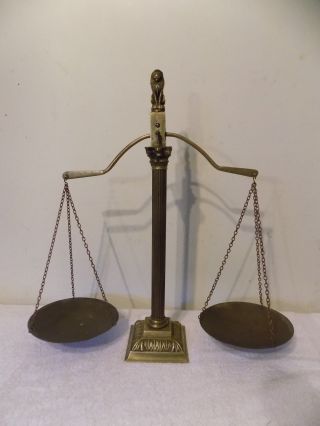 Antique Vintage Brass Justice Balance Scale Victorian Italian Lion Pillar Design photo