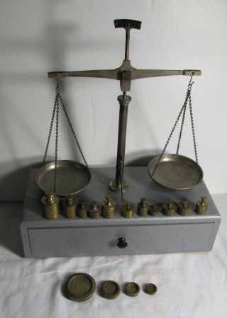 Vintage Balance Scale West Germany In Wood Case With Assorted Weights photo