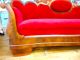 Antique Victorian Empire Style Flame Mahogany Red Velvet Sofa Couch 85 