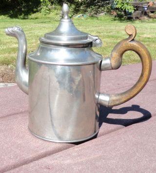 Antique Pewter Crown Rose Marked Serpent Dragon Spout Wood Handle Coffee Tea Pot photo