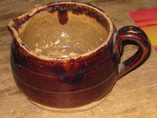 Early Bennington Glaze Bowl W/ Handle,  Very Well Loved photo