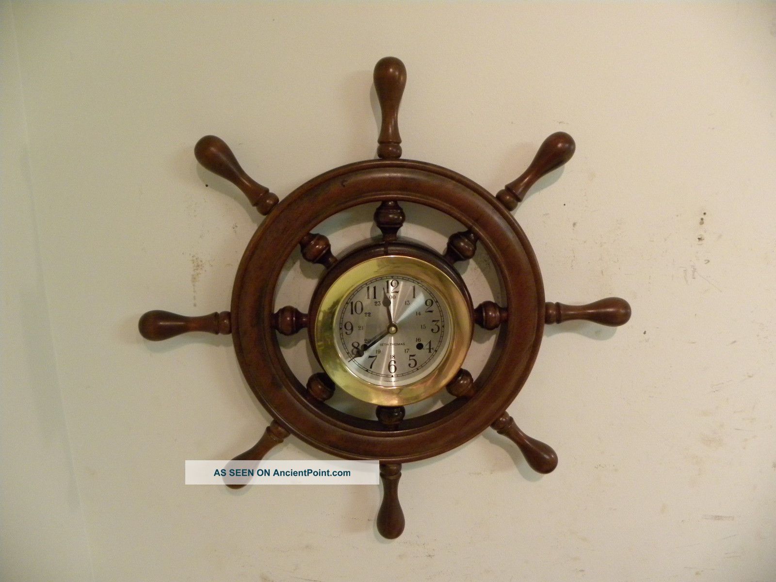 Antique American Seth Thomas Ships Wheel Fine Wall Clock And Running