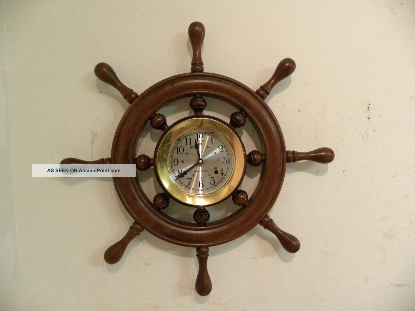 Antique American Seth Thomas Ships Wheel Fine Wall Clock And Running