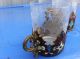 Antique 19th C French Bronze Champleve Pair Liquor Cup Holders Etched Glasses Metalware photo 2