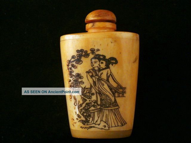Unusual Chinese Bone Painted Lady Snuff Bottle Snuff Bottles photo