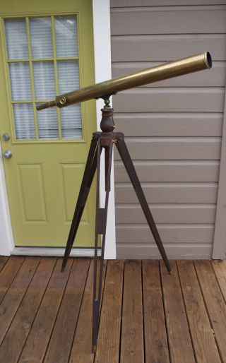 Antique A.  Bardou France 3 Inch Refracting Astronomical Brass Telescope & Tripod photo