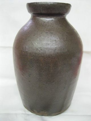Antique Vintage Pottery Storage Canning Jar/vase Dark Brown Glaze photo