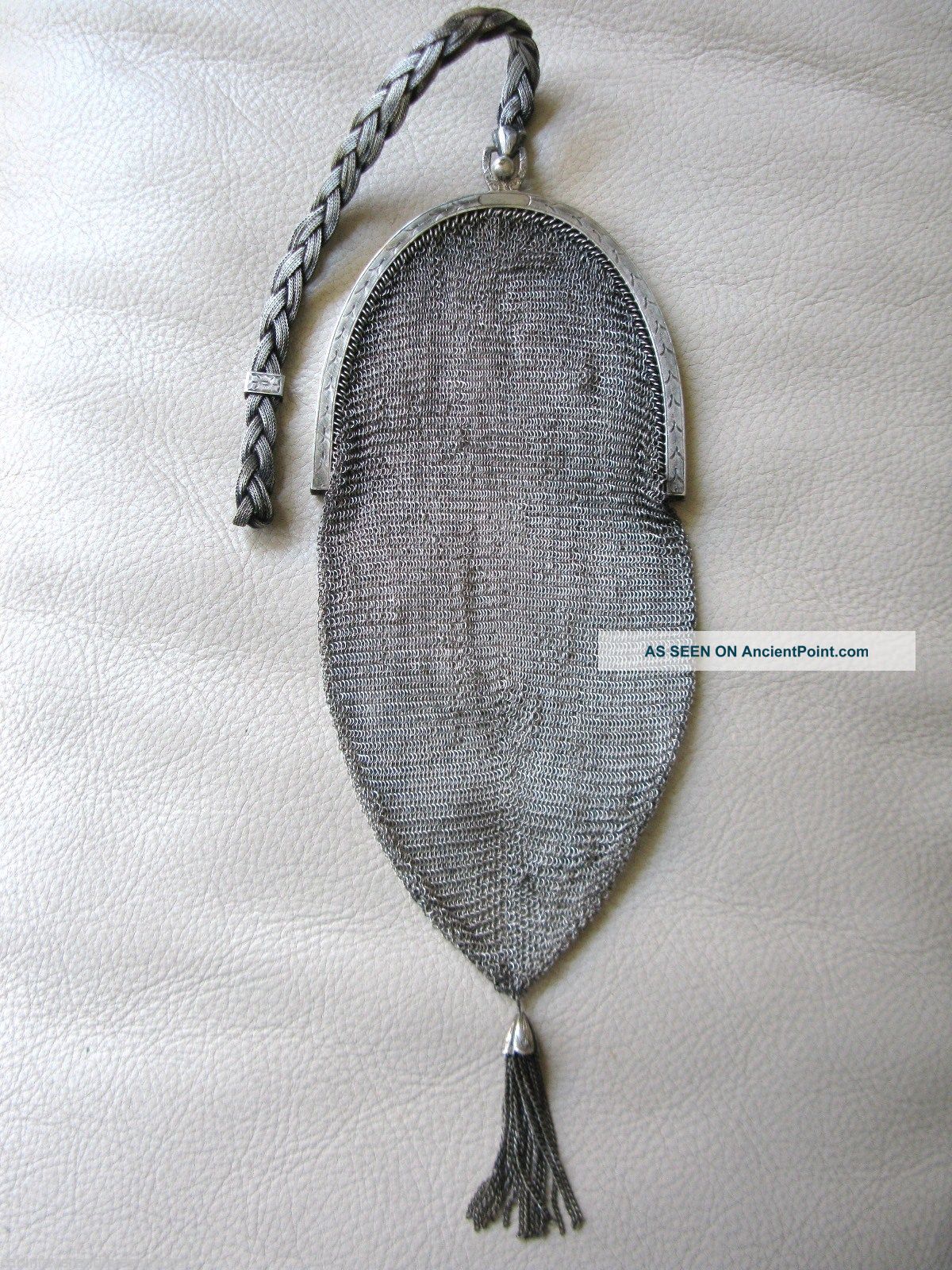 Antique Silver T Napier Fancy Braided Slide Handle Fringe Fine Mesh Tassel Purse Art Deco photo