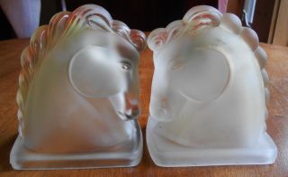 Art Deco Frosted Glass Horse Bookends Circa 1940s photo