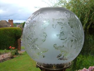 Old Victorian Etched Oil Lamp Shade. photo