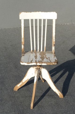 Vintage Petite Farmhouse White Swivel Chair Rustic Distressed Chic Shabby photo