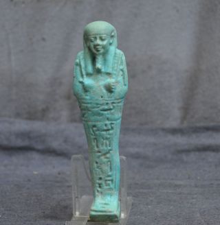 Authentic Egypt Green Faience Ushabti,  30st.  Dynastie With Hieroglyphs photo