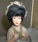 Antique 1/2 Pincushion Wood Doll Painted Face Ruffled Tulle Gown Exceptional Pin Cushions photo 1