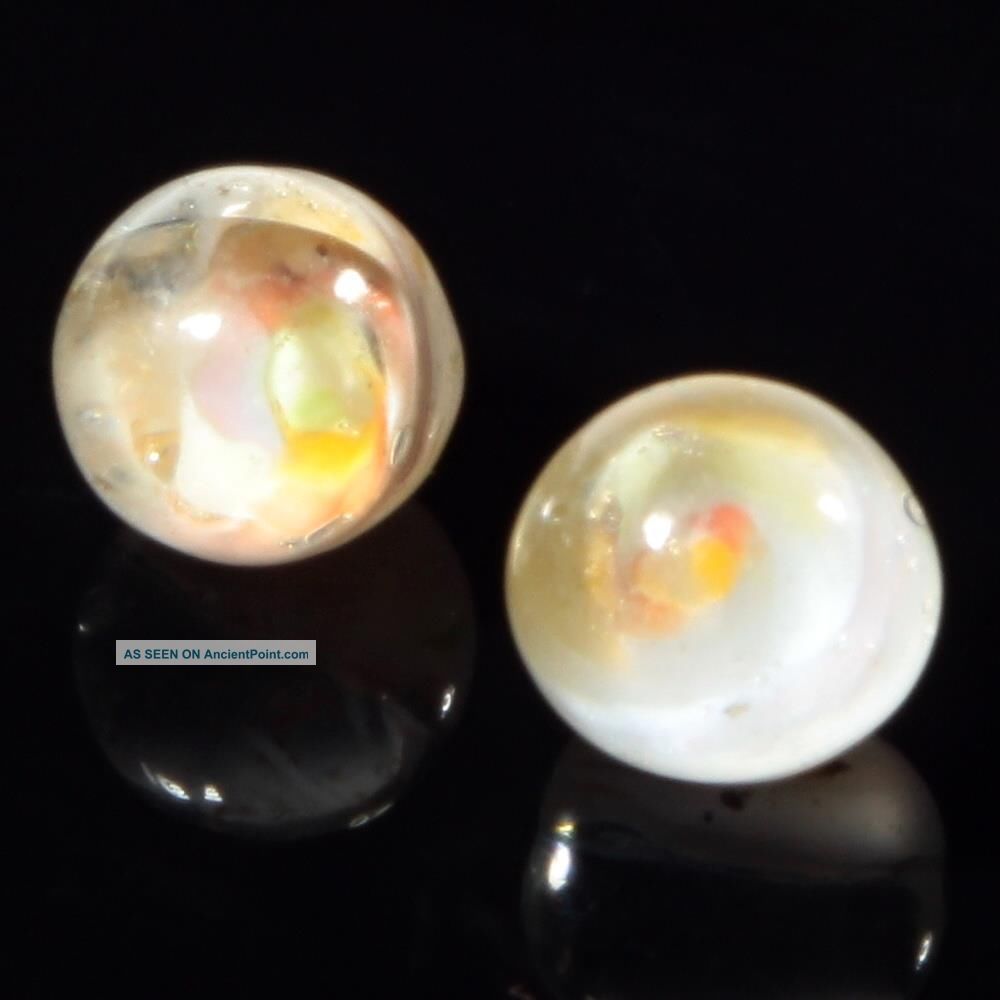 (2) Czech Antique Micro Lampwork Rainbow Satin Swirl Paperweight Glass Buttons Buttons photo
