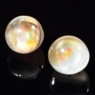 (2) Czech Antique Micro Lampwork Rainbow Satin Swirl Paperweight Glass Buttons photo