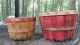 2 Vintage Bushel Splint Wood Fruit Apple Baskets Red And Green Bands 420 8 Quart Primitives photo 5