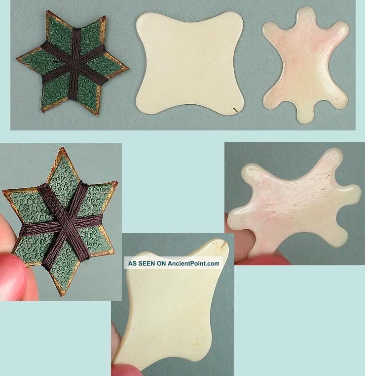 3 Antique Thread Winders - Bone & Card English Circa 1860 Other Antique Sewing photo