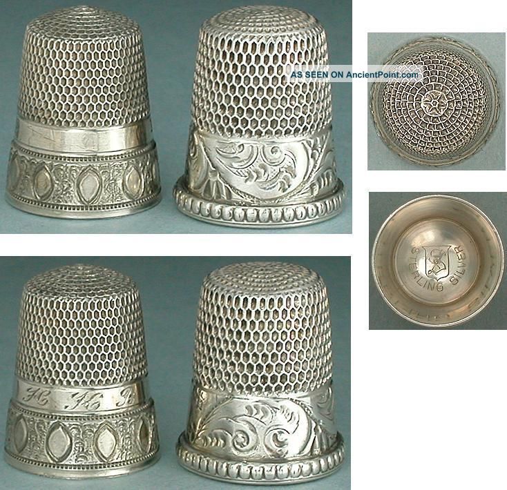2 Antique Sterling Silver Thimbles By Simons Bros.  Circa 1890 - 1900 Thimbles photo