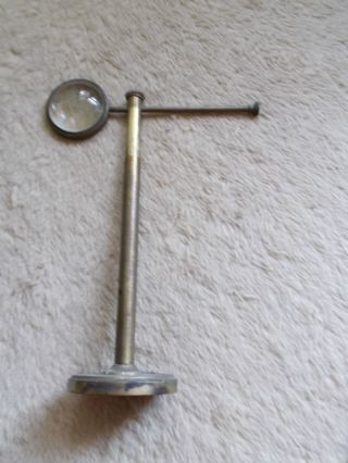 Victorian Brassdesk Top Bullseye Magnifying Glass On Adjustable Stand photo