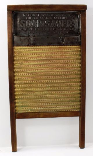 Antique National Soap Saver Washboard Company No.  191 Sept 7,  1915 Brass Tin photo