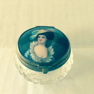 Antique Crystal Pill Box Snuff Box French Victorian Hand Painted Fab photo