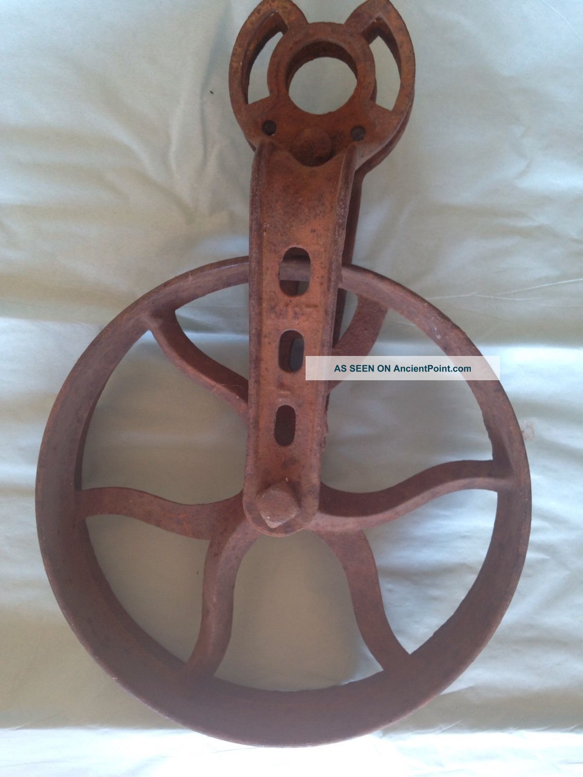 Unique Antique Industrial Large Cast Iron Pulley Wheel & Bracket Steampunk Art Other Mercantile Antiques photo