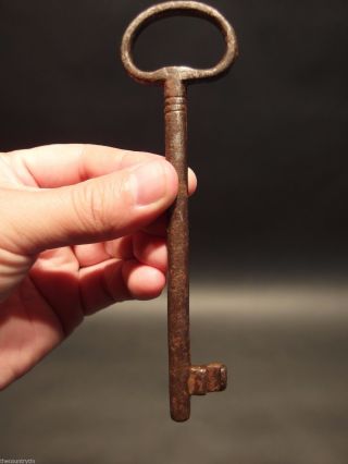 Large Antique 18th C Hand Forged Iron Skeleton Key photo