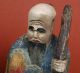 Two Vintage Wood Carvings From Thailand Man With Child & Man With Staff Carved Figures photo 1