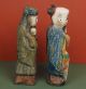 Two Vintage Wood Carvings From Thailand Man With Child & Man With Staff Carved Figures photo 3