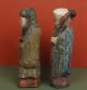 Two Vintage Wood Carvings From Thailand Man With Child & Man With Staff Carved Figures photo 4