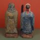 Two Vintage Wood Carvings From Thailand Man With Child & Man With Staff Carved Figures photo 5