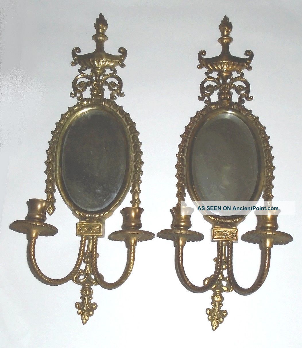 Heavy Brass Candle Sconces With Beveled Mirrors Metalware photo