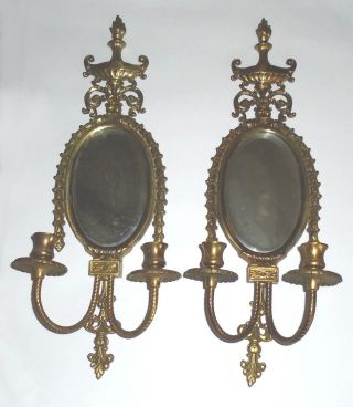 Heavy Brass Candle Sconces With Beveled Mirrors photo