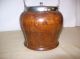 Antique Wooden Biscuits Jar With Metal Lid And Handle And Stoneware Inside Crocks photo 3