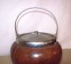 Antique Wooden Biscuits Jar With Metal Lid And Handle And Stoneware Inside Crocks photo 4