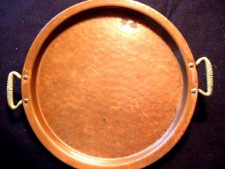 Copper Tray,  2 Brass Handles,  Hammered Copper,  Arts And Crafts 11 