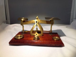 Vintage Brass Warranted Accurate Desk Top Postal Scale Made In England photo